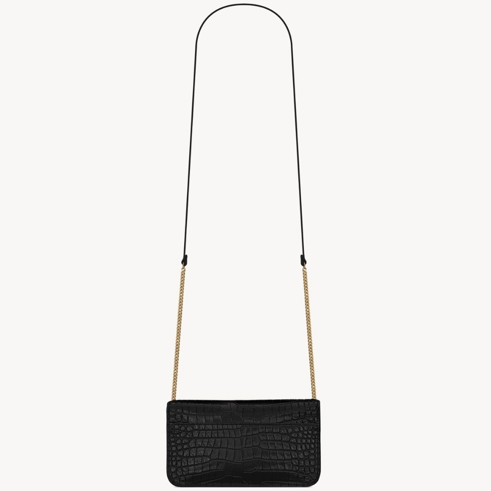 YSL SAINT LAURENT CASSANDRE PHONE HOLDER W/ STRAP IN CROCODILE-EMBOSSED LEATHER - Picture 8 of 16